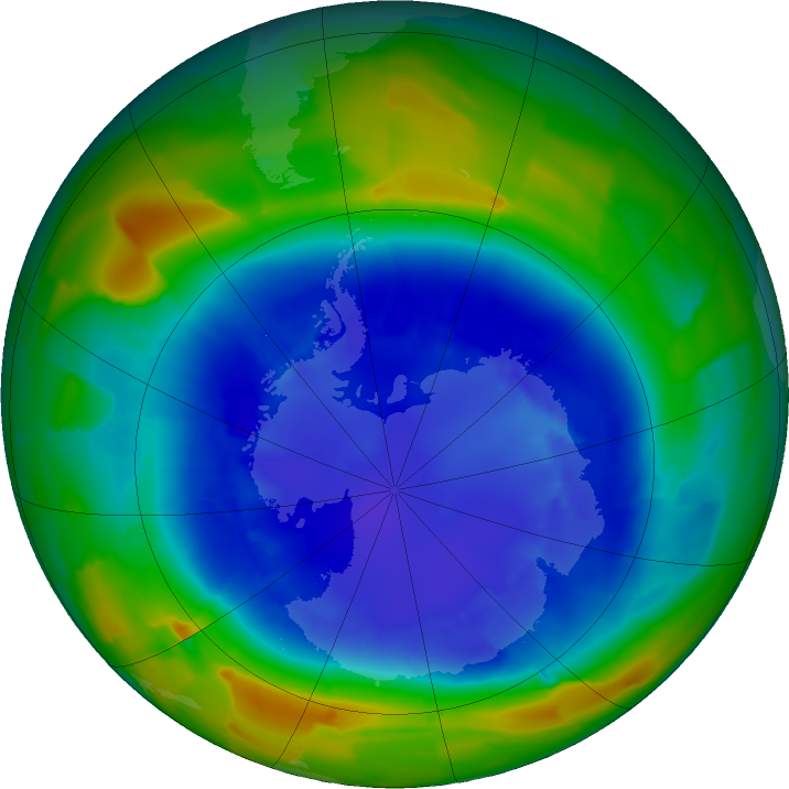 Antarctic ozone map for 31 August 2011